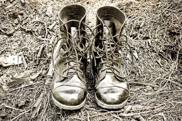Botas de couro preto do exército — Fotografia de Stock
