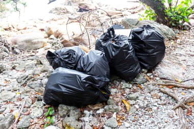 Garbage was piled up on the side of the road.