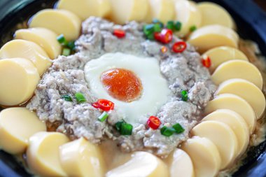 Steamed tofu, minced pork with salted egg