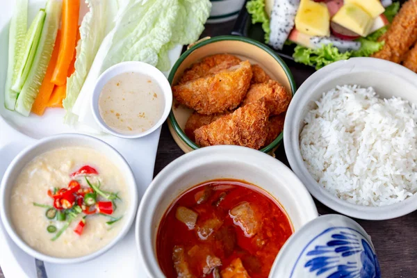 Comida Tailandesa Desayuno Con Arroz — Foto de Stock