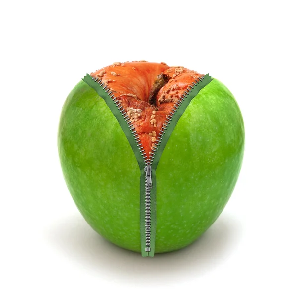 Rotten apple i ny hud — Stockfoto