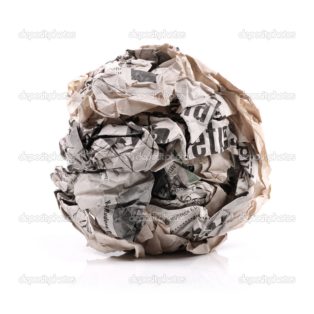 Newspaper ball isolated on a white background