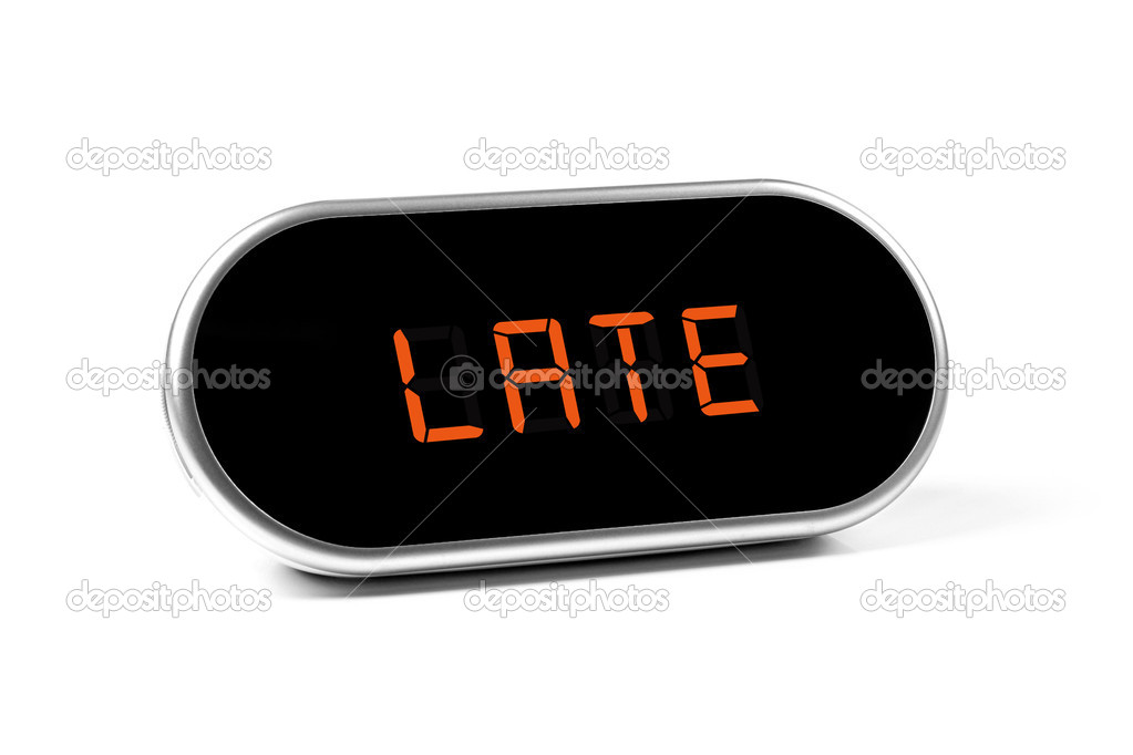 Digital alarm clock with text - late