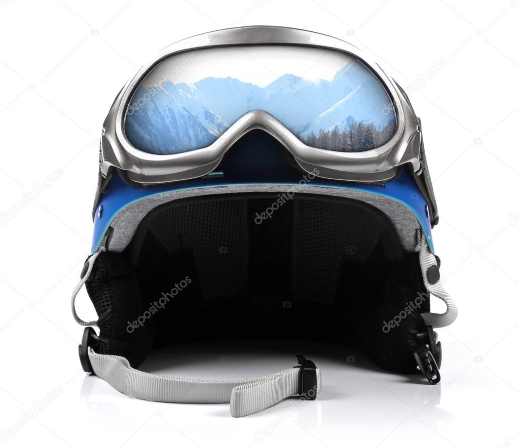blue snowboard helmet with goggles