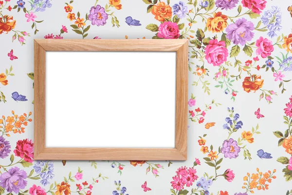 Wood frame on vintage floral background — Stock Photo, Image