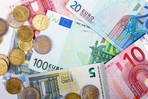 Euro para sikke ve banknot — Stok fotoğraf