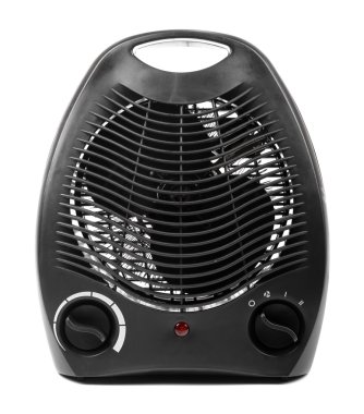 Siyah elektrikli ısıtıcı beyaz arkaplanda izole edildi