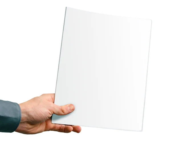 Capa de revista em branco na mão isolada em branco — Fotografia de Stock
