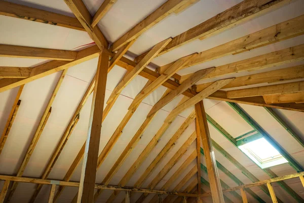 Wooden Roof Frame Truss System Attic Construction — Stock Photo, Image