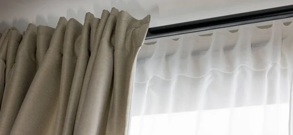 Dupla Camada Dia Noite Cortinas Haste Preta Sala Estar — Fotografia de Stock