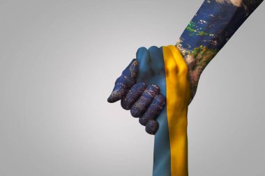 dünya yardımı ve Ukrayna kavramına destek. Partnerine yardım eli uzatmak
