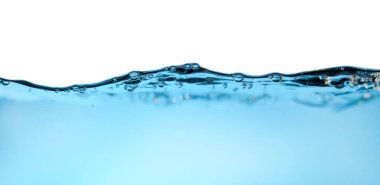 clean water splash wave with air bubbles on white background. freshness and purity. banner