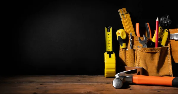 Home Improvement Construction Tools Black Background Copy Space Banner — Stock Photo, Image