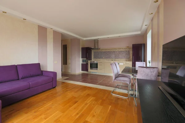 purple design style studio apartment interior
