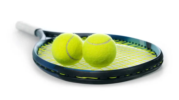 Tennisracket Och Bollar Isolerad Vit Bakgrund — Stockfoto