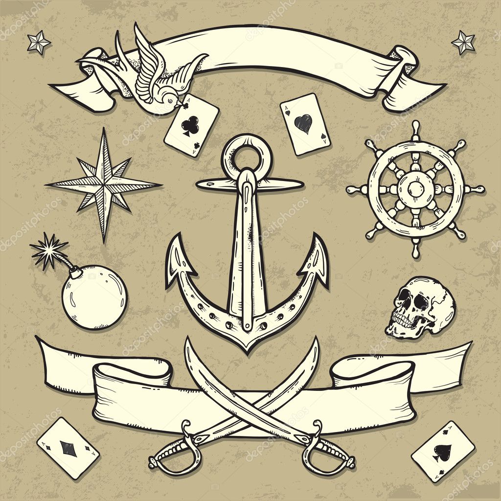 Set of Old School Tattoo Elements Stock Vector Image by ©igorij #18018219 Set of Old School Tattoo Elements Stock Vector Image by ©igorij #18018219