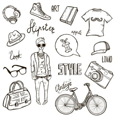 Hipster's stil öğeleri kümesi