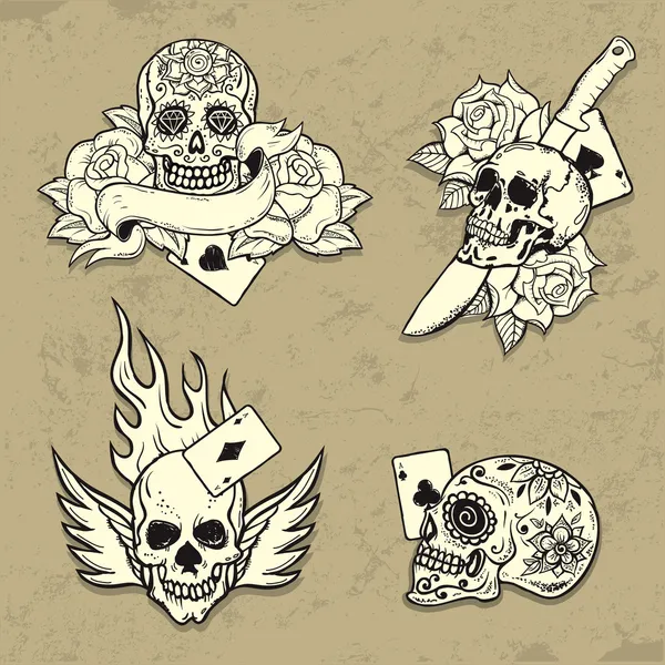 Conjunto de elementos de tatuaje de la vieja escuela — Vector de stock