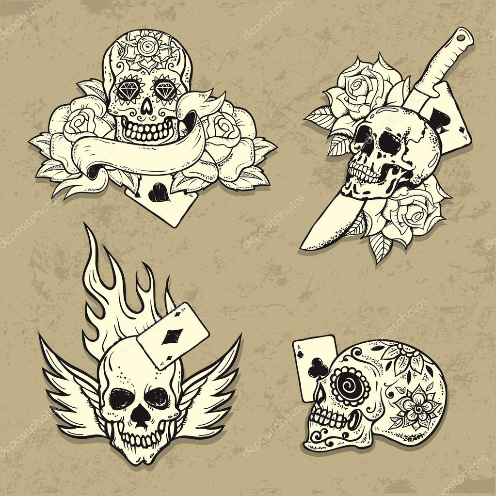 Tatuaje De Calavera Vieja Escuela Set De La Vieja Escuela Del