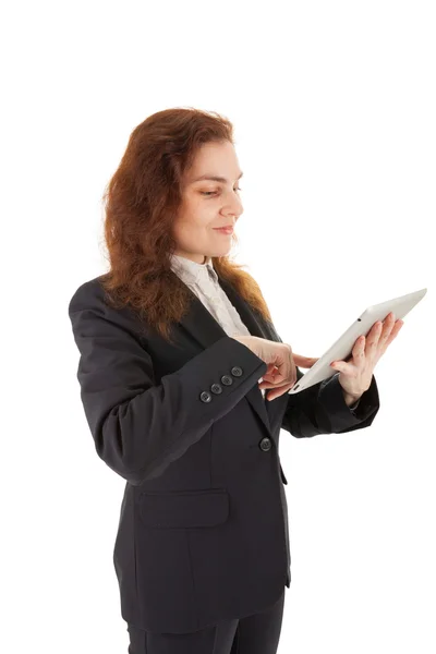 Una joven está trabajando con su Tablet PC Imagen De Stock