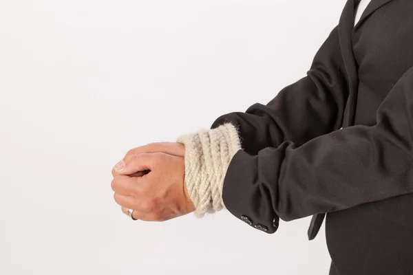 The hands of a young woman are handcuffed — Stok fotoğraf