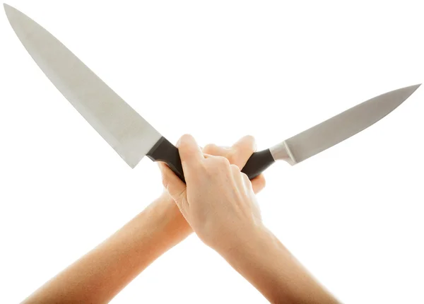 A faca muito afiada realizada transversalmente — Fotografia de Stock