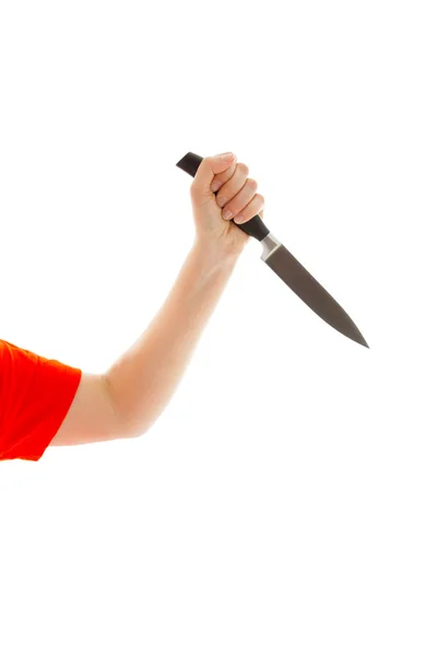 La joven sostiene un cuchillo en su mano — Foto de Stock