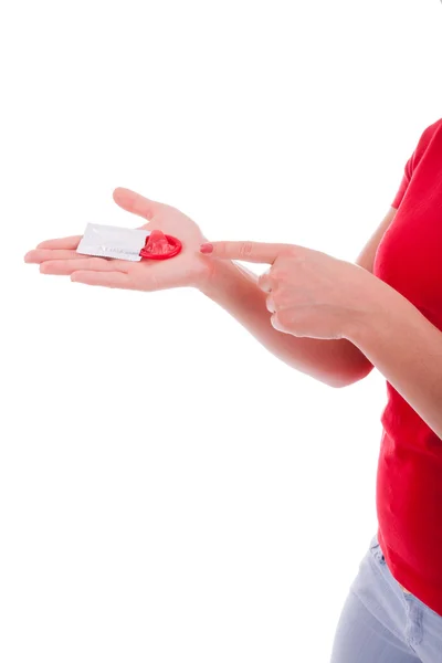 The young woman prevents with condoms — Stock Photo, Image