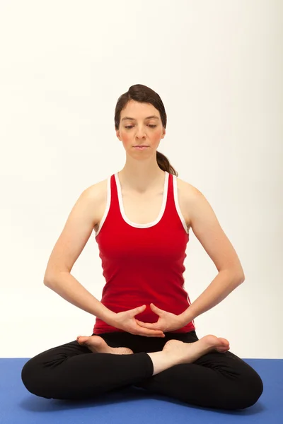 The young woman is exercising on a mat — Stock Photo, Image