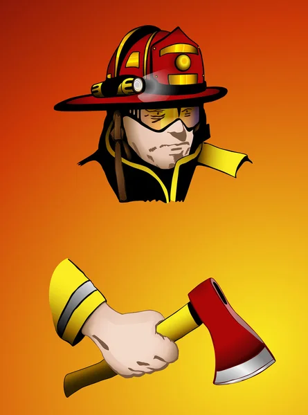 Pompier avec hache à la main — Image vectorielle