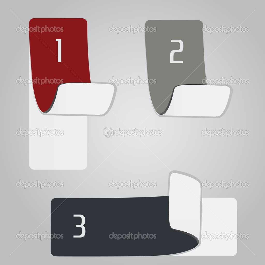 3 various retro-styled color stickers on grey background