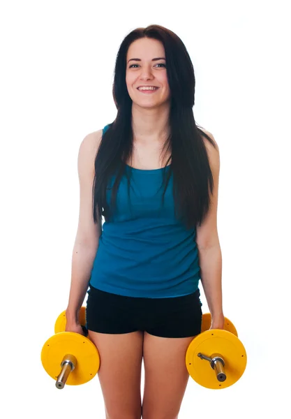 Jonge vrouw met een halter — Stockfoto