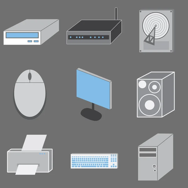 Conjunto de nueve iconos temáticos de ordenador . —  Fotos de Stock