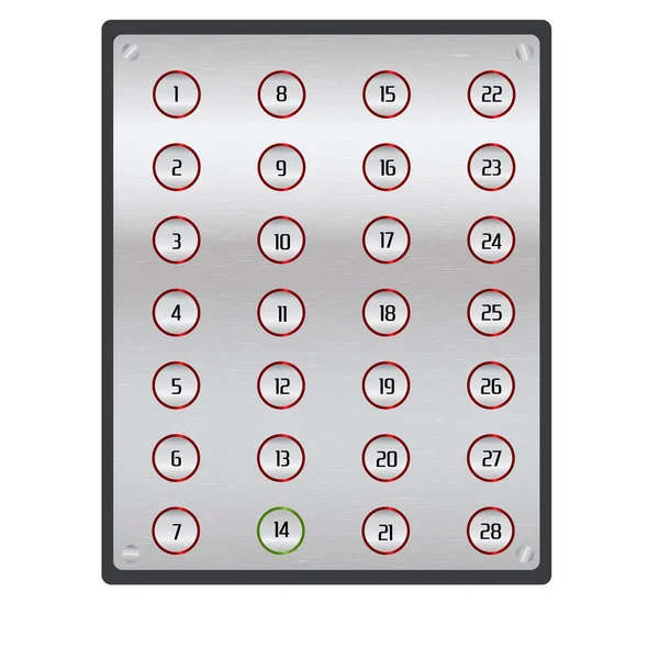 Beyaz arka plan üzerinde izole metal dokulu Asansör paneli. 14.