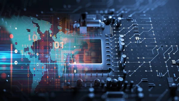 Rendering Von Futuristischem Pcb Muster Und Cpu Hintergrund Illustration — Stockfoto