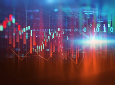 Finansal rakamlar üzerine borsa yatırım grafiği soyut arkaplan 33D illüstrasyon