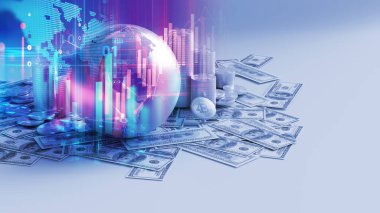 Bitcoins desteleri şifreleme para ve dünya ile para 3dillustrasyon kripto para, 3d illüstrasyon küresel ekonomi bozulma temsil
