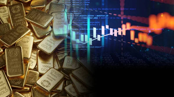 Pila Barras Oro Brillante Gráfico Precio Del Oro Financiero Concepto — Foto de Stock