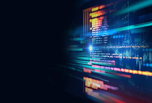 プログラミング コードソフトウェア開発者とコンピュータ スクリプトの抽象技術背景3Dイラスト比率 — ストック写真