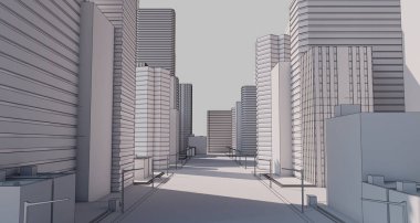 Siber dünyadaki akıllı şehir ve dijital manzara, şeylerin interneti, ağlar ve artırılmış gerçeklik konsepti, 3D illüstrasyon
