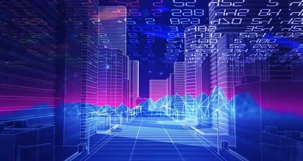 Ciudad Inteligente Paisaje Digital Mundo Cibernético Internet Las Cosas Redes — Foto de Stock