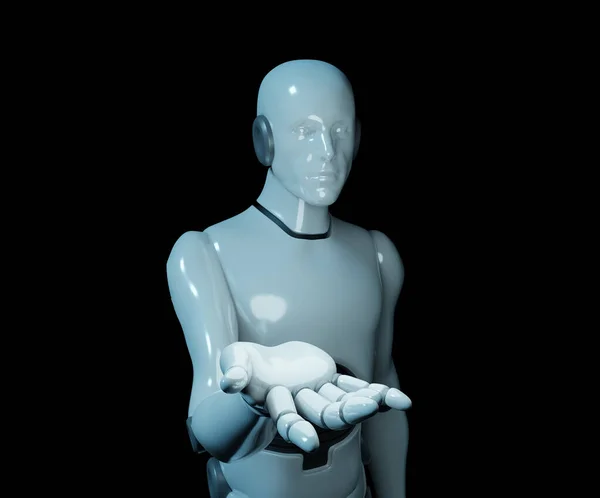 human robot extend hand to interact with something , 3d illustration