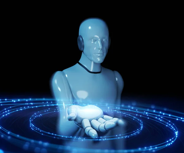 Robô Humano Estender Mão Para Interagir Com Espaço Cibernético Ilustração — Fotografia de Stock