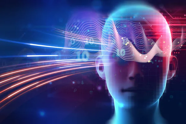 Silhueta Humano Virtual Cérebro Delta Onda Forma Ilustração Representam Meditação — Fotografia de Stock