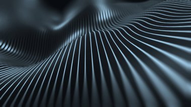 Siyah ve beyaz dalga şeklindeki soyut arkaplan. Canlı arkaplan renklerinin pürüzsüz geçişleri 3d illüstrasyon