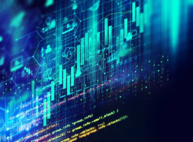 Yazılım geliştiricisi ve Bilgisayar betiği 3d illüstrasyonunun kod soyut teknoloji arka planı programlanıyor