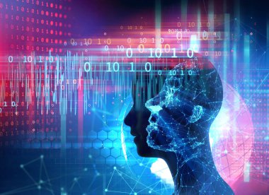 Yapay zeka robotunun kavramsal arka planı, 3 boyutlu çizim