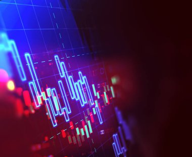 düşüş eğilimi borsa yatırım grafiği, iş yatırımı eğilimi konsepti ve durgunluk 3D illüstrasyon