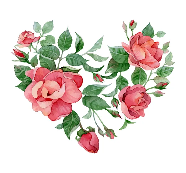 Corazón de rosas — Vector de stock