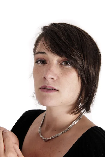 Variation expression on the face of a brunette — Stock Photo, Image